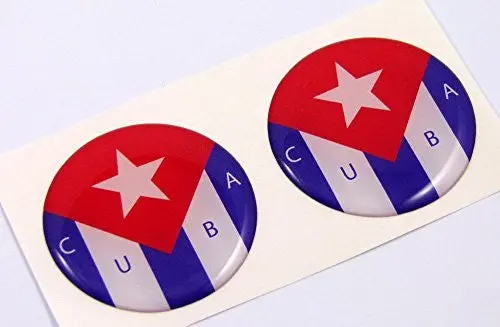 Cuba Cuban Flag Round Domed Decal 2 Emblems. Car Bike Laptop Stickers 1.45" Pair 1