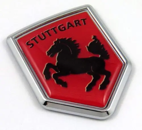 Stuttgart Horse On Red Flag Car Chrome Emblem German 3D Decal 1