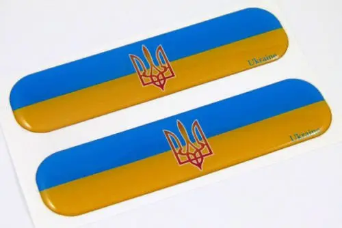 Ukraine Ukrainian Flag Domed Decal 5" X 1.25" Set Of 2 1