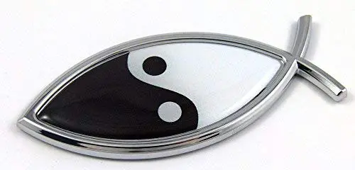 Jesus Fish Yin Yang Car Bike Auto Chrome Emblem Decal Sticker Ichtus Pisces 1