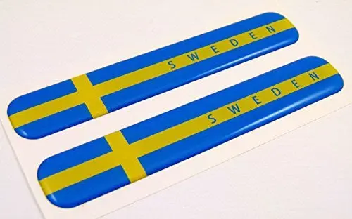 Sweden Swedish Flag Domed Decal Emblem Resin Car Stickers 5"X 0.82" 2Pc. 1