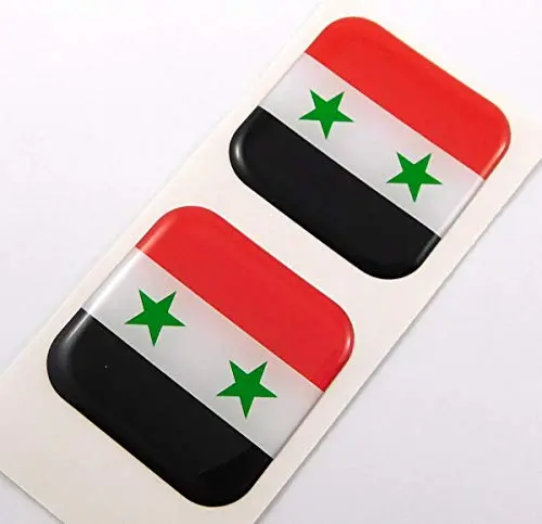 Syria Flag Square Domed Decal Car Bike Gel Stickers 1.5" 2Pc 1