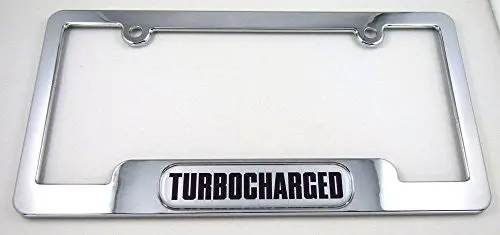 Turbo Charged Chrome License Plate Frame Dome Emblem Freescrew Caps Turbocharged 1