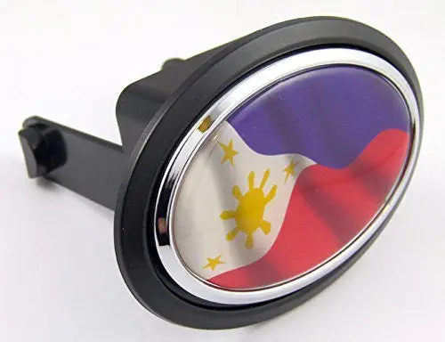 Philippines Flag Hitch Cover Cap 2" Receiver Black With Chrome & Dome 1