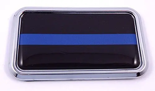 Thin Blue Line Police Rectanguglar Chrome Emblem 3D Car Decal Sticker 3" X 1.75" 1