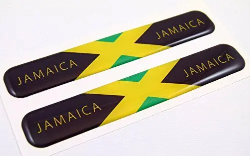 Jamaica Flag Domed Decal Emblem Resin Car Stickers 5"X 0.82" 2Pc. 1