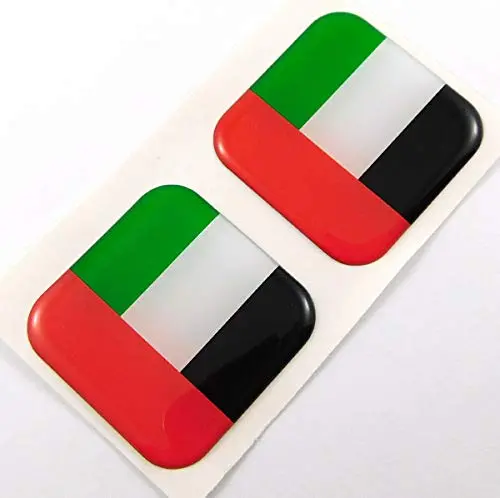 Uae United Arab Emirates Flag Square Domed Decal Car Bike Gel Stickers 1.5" 2Pc 1