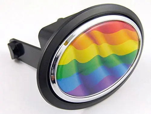 Pride Gay Rainbow Flag Hitch Cover Cap 2" Receiver Black With Chrome & Dome 1
