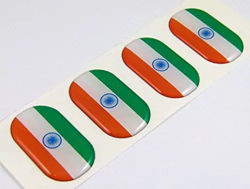 India Midi Indian Domed Decals Flag 4 Emblems 1.5" Car Bike Stickers 1