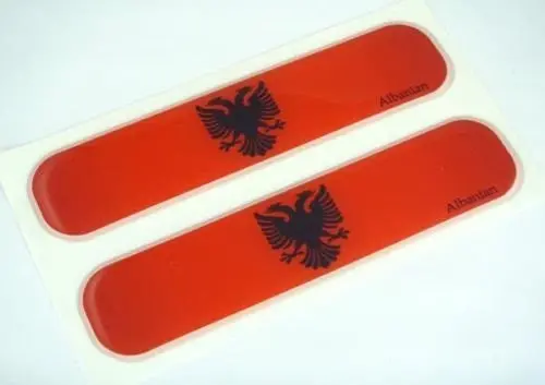 Albania, Albanian Flag Domed Decal Emblem Car Flexible Sticker 5" Set Of 2 1