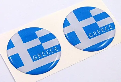 Greece Greek Flag Round Domed Decal 2 Emblem Car Bike Stickers 1.45" Pair 1
