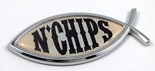 Car Chrome Decals Cbfsh-Chip Fish N'chips Jesus Fish And Chips Car Bike Auto Chrome Emblem Decal Sticker 1