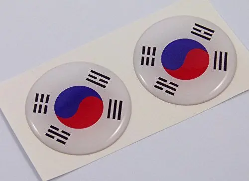 Korea South Flag Round Domed Decal 2 Emblem Car Bike Stickers 1.45" Pair 1