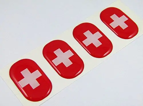 Switzerland Midi Swiss Domed Decals Flag 4 Emblems 1.5" Car Bike Stickers 1
