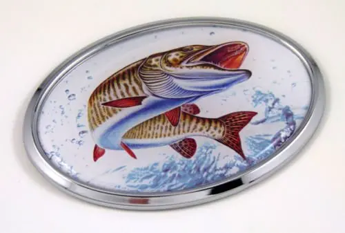 Fishing Muskie Muskellunge Emblem Car Auto Boat Chrome Decal Badge 1