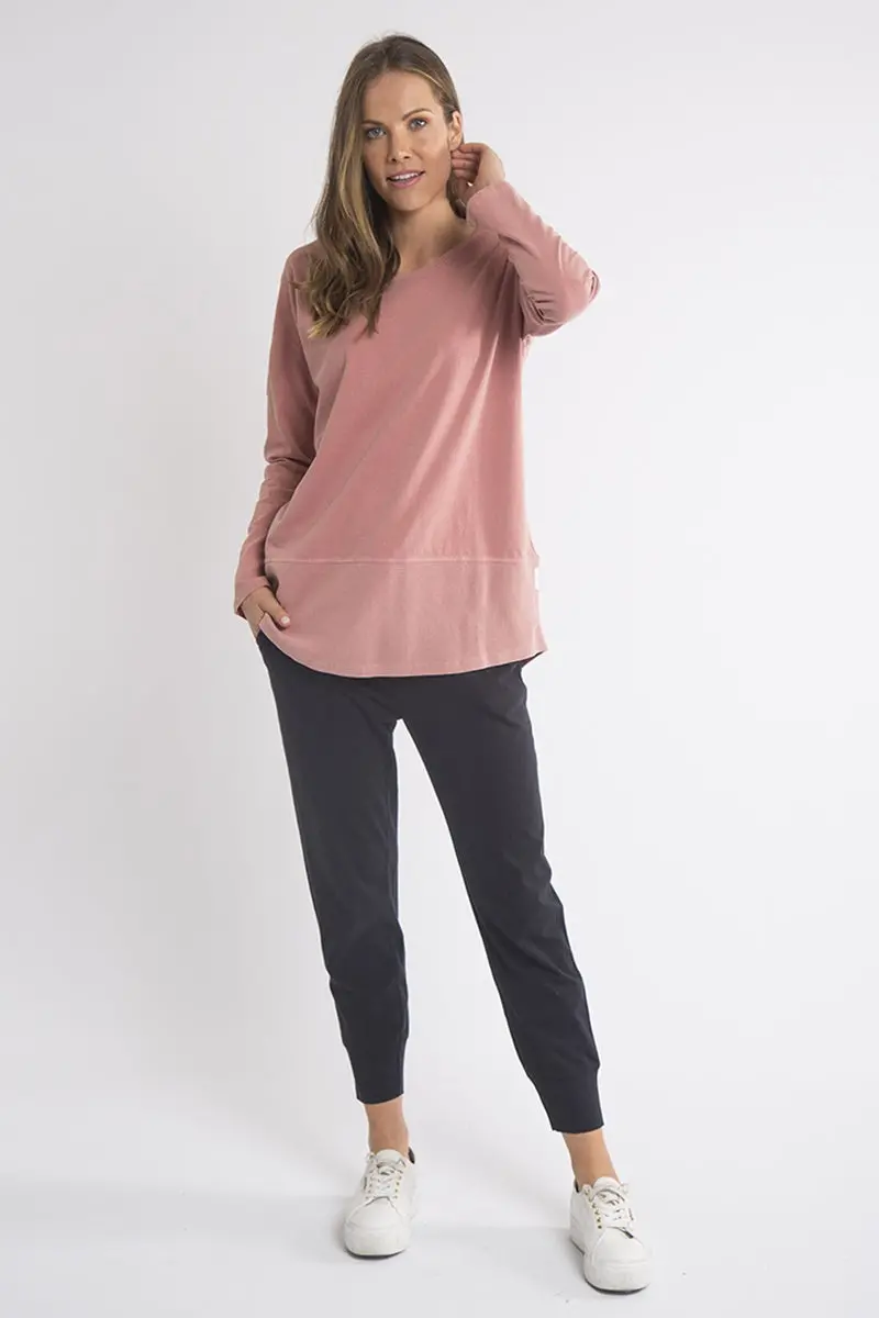 Elm - Fundamental Long Sleeve Rib Tee - Pink 1