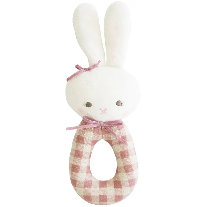 Alimrose - Bunny Grab Rattle - Rose Check 1