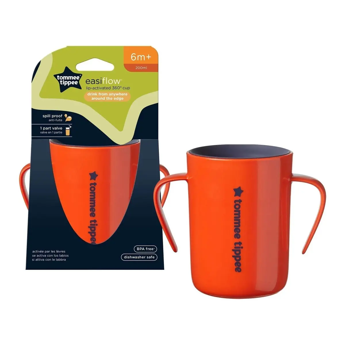 Vaso Trainer Easi-Flow 360° Con Asas (6 Meses +) 200Ml. Color Naranjo, Tommee Tippee 1
