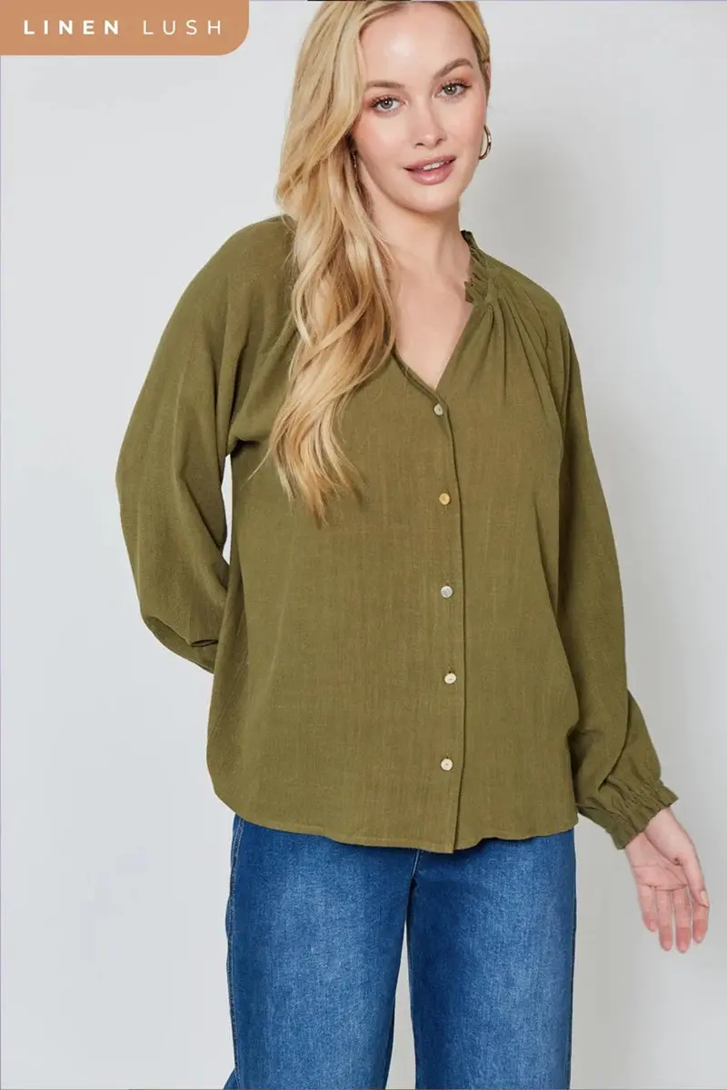 Isle Of Mine - Vera Pleat Blouse - Evergreen 1