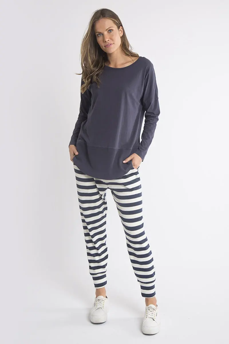 Elm - Fundamental Long Sleeve Rib Tee - Navy 1