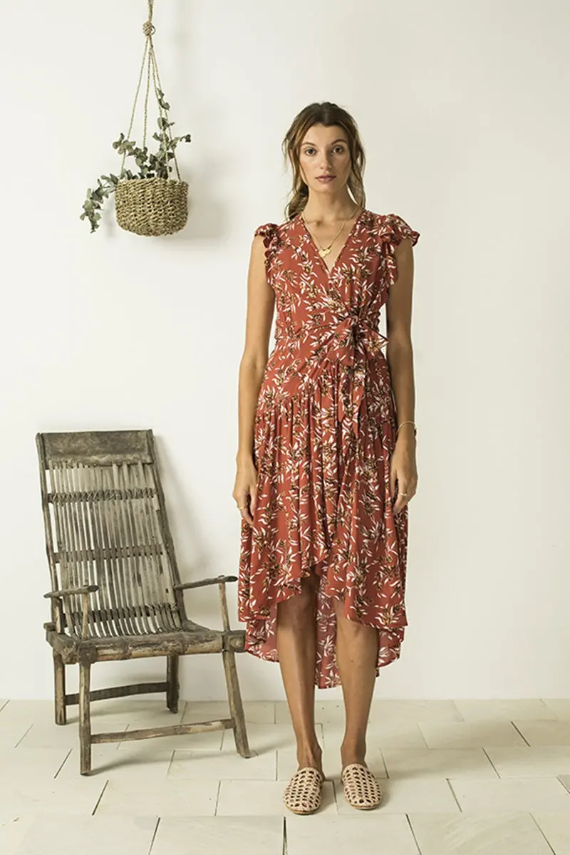 Bird & Kite - Abigale Wrap Dress - Cottage Garden Pomegranite 1