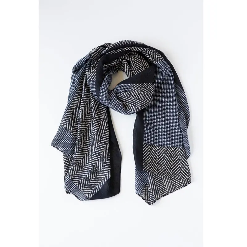 Antler - Herringbone Stripe Scarf - Black 1