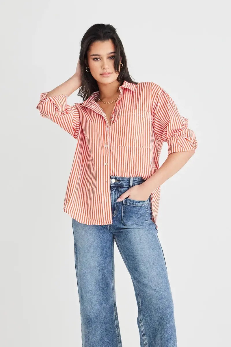 Stories Be Told - You Got This Oversized Poplin Shirt - Tangerine 1