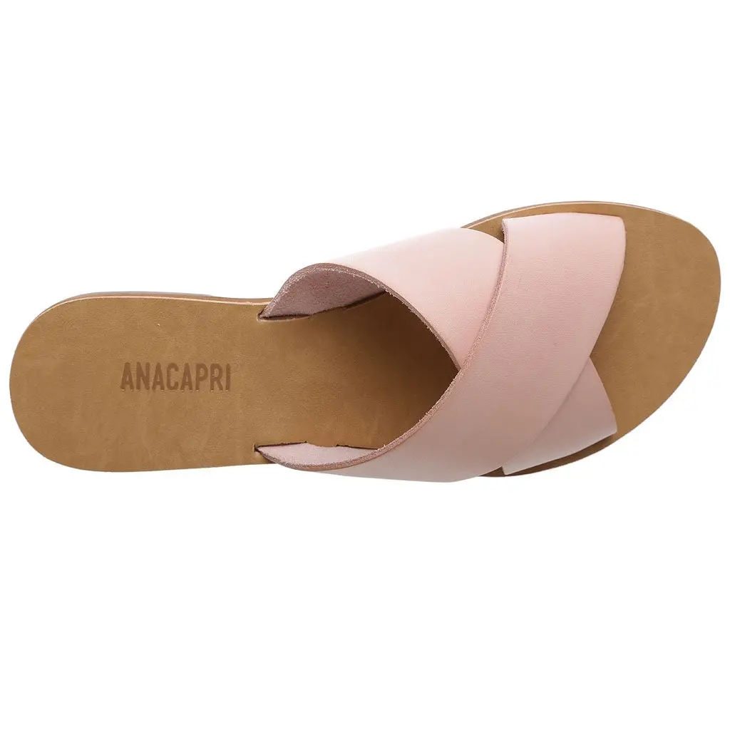 Anacapri - Leather Cross Slides - Nude 1