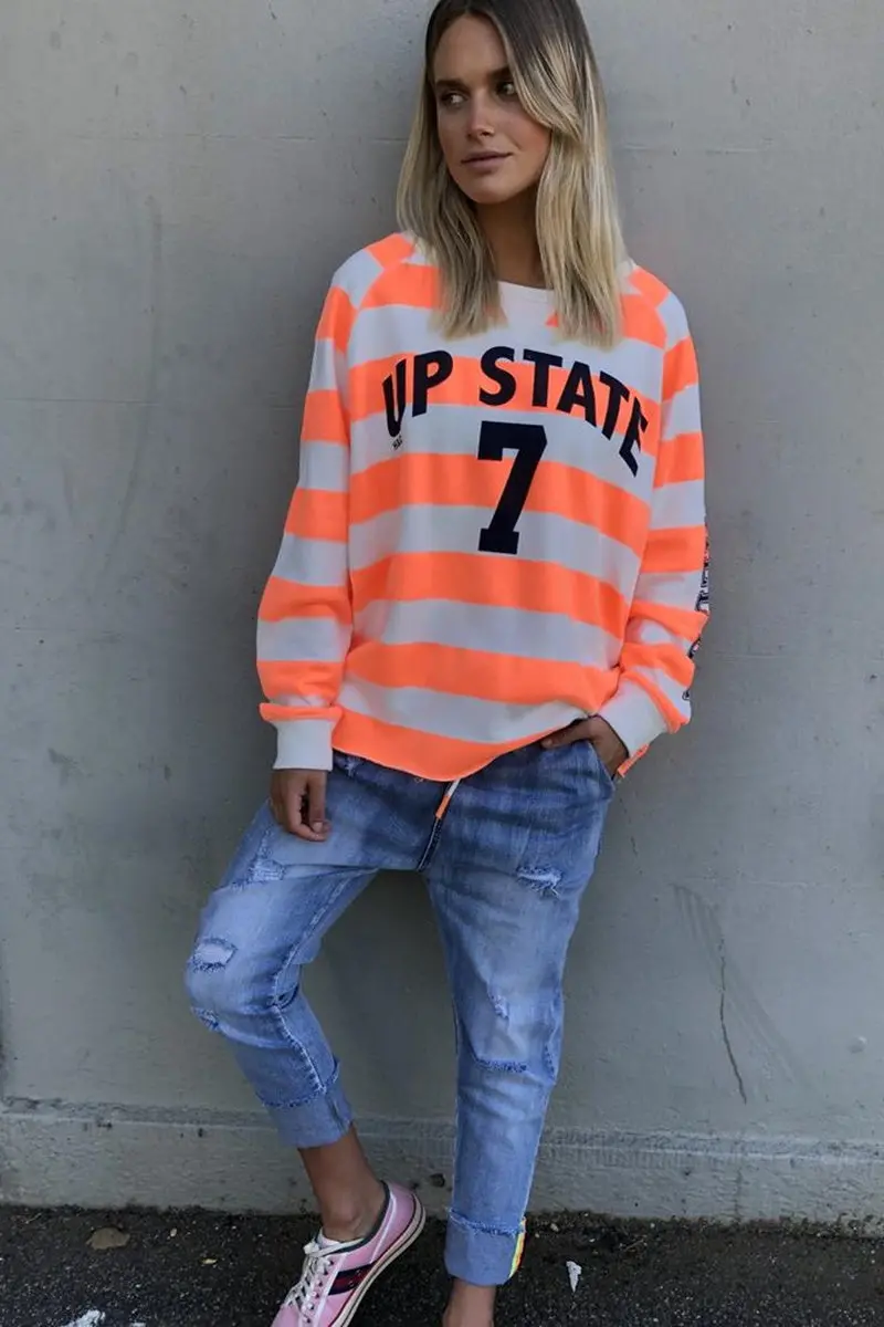 Hammill & Co - Raw Hem Orange Stripe Sweat 1