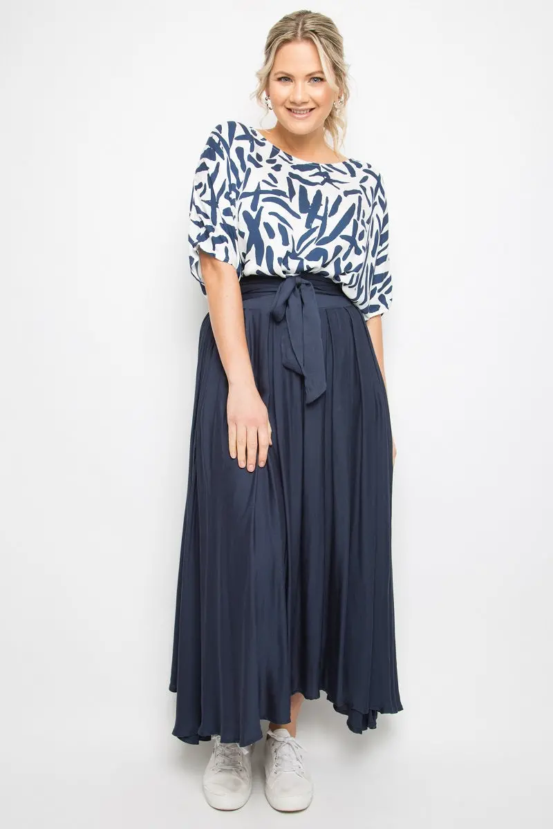 Pq Collection - Twirl Tie Skirt - Navy 1