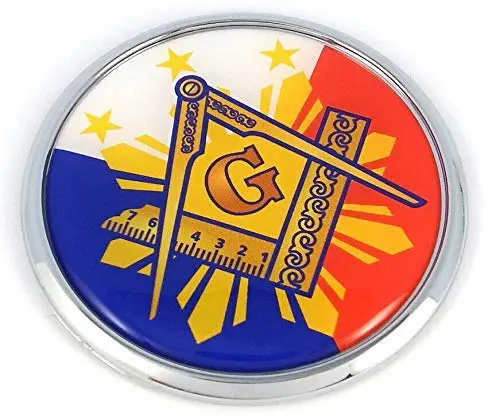 Mason Philippines Flag 2.75" Car Chrome Round Emblem Decal 3D Sticker Badge Masonic Philippine 1