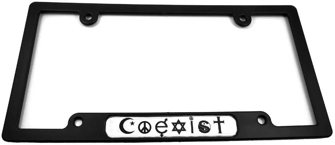 Coexist Religions Black Plastic Car License Plate Frame 1