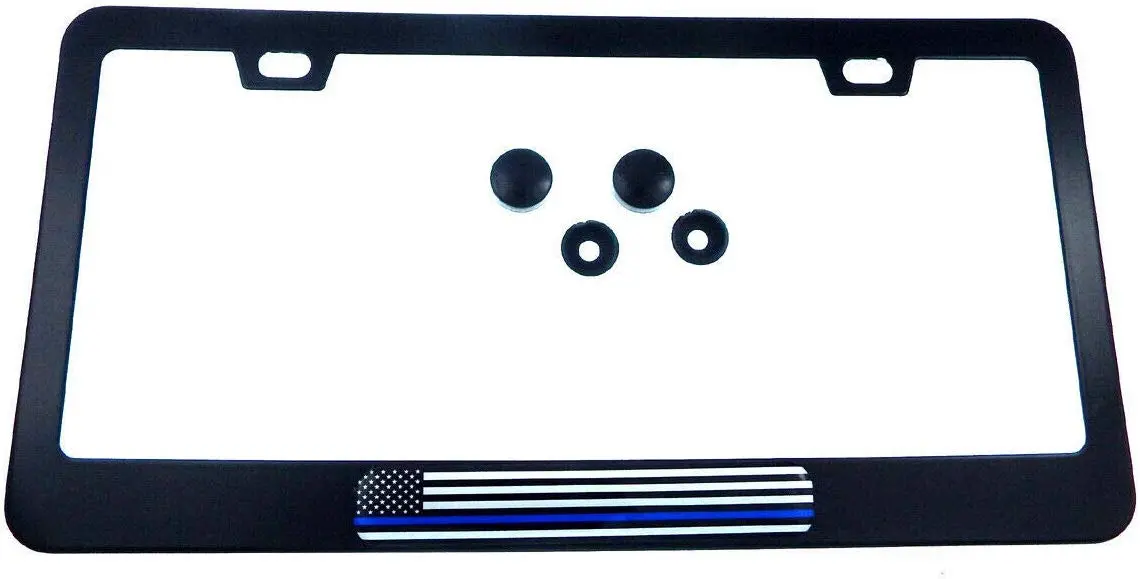 Usa Police Thin Blue Line Metal Black Aluminium Car License Plate Frame Holder 1