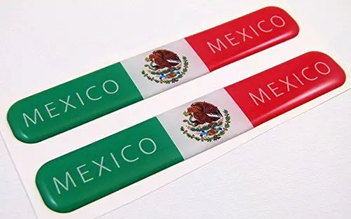 Mexico Mexican Flag Domed Decal Emblem Resin Car Stickers 5"X 0.82" 2Pc. 1