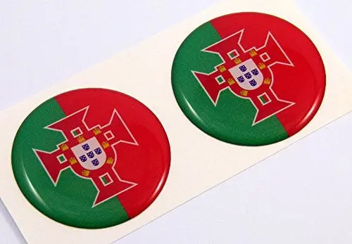 Portugal Flag Round Domed Decal 2 Emblem Car Bike Stickers 1.45" Pair 1