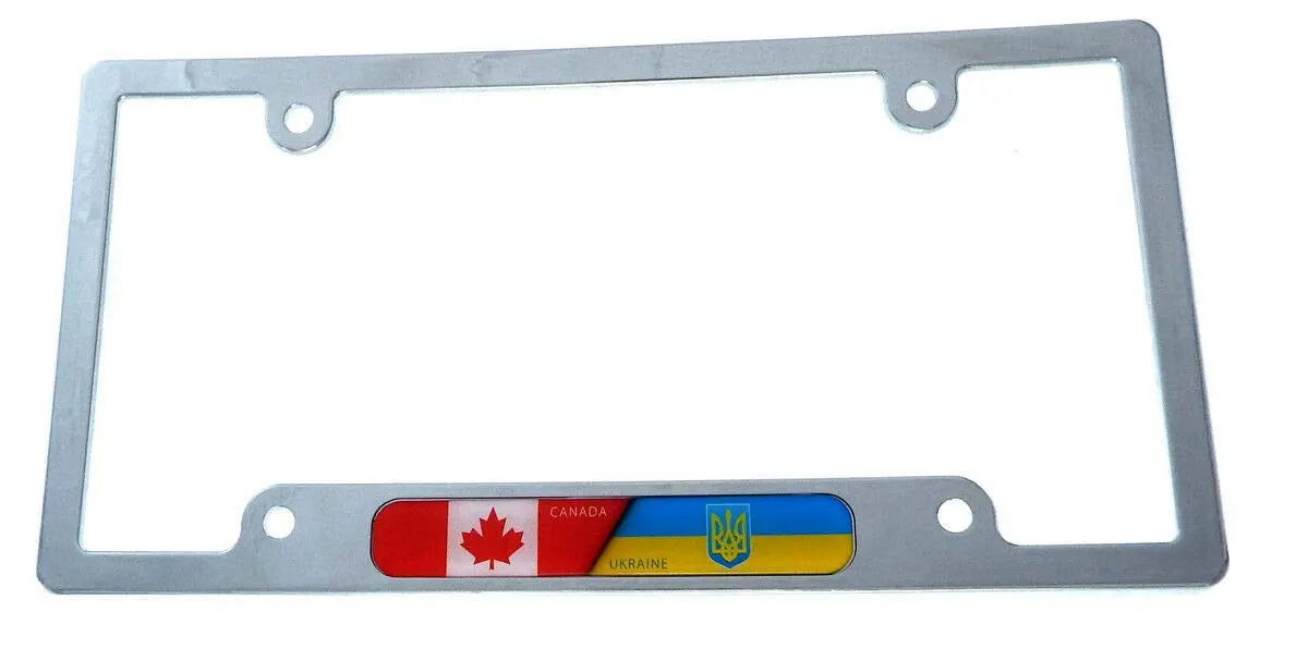 Canada Ukraine Flag License Plate Frame Plastic Chrome Plated Tag Holder Cp08 1