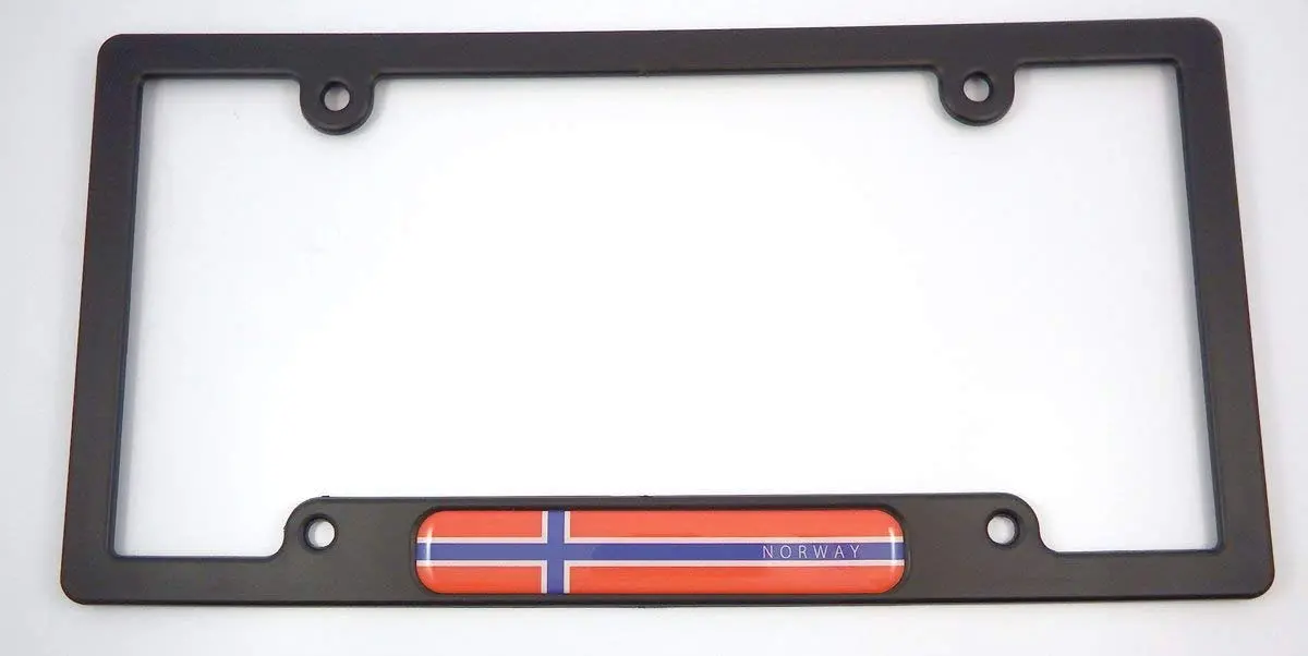 Norway Flag Black Plastic Car License Plate Frame Domed Decal 1