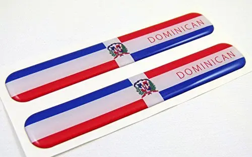 Dominican Republic Flag Domed Decal Emblem Resin Car Stickers 5"X 0.82" 2Pc. 1