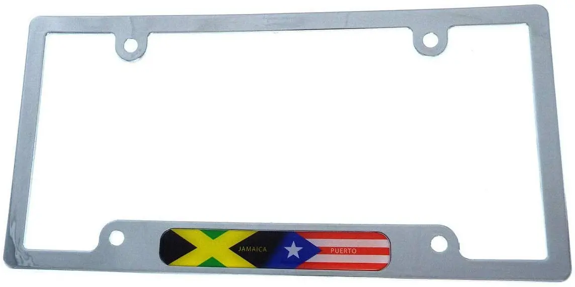 Jamaica/Puerto Rico Flag Car License Plate Frame Chrome Plated Plastic Cp08 1