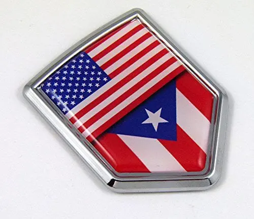 Usa Puerto Rico American Rican Flag Car Chrome Emblem Decal Sticker W/ Adhesive 1