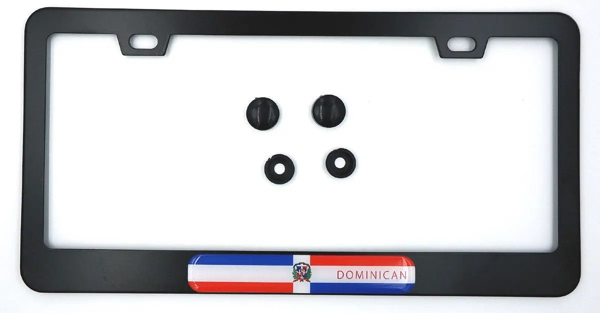 Dominican Republic Flag Metal Black Aluminium Car License Plate Frame Holder 1