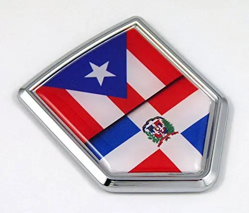 Puerto Rico / Dominican Republic Flag Car Chrome Emblem Decal Bike Bumper 3D Sticker 1