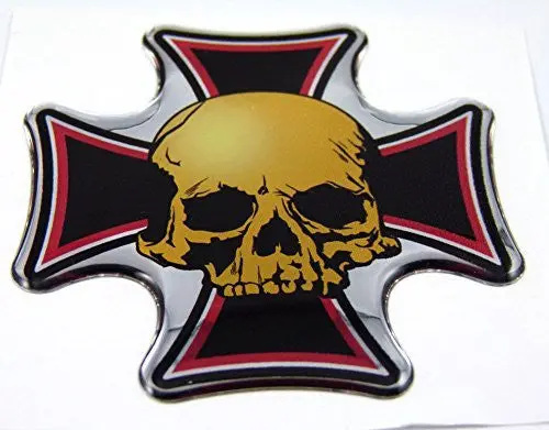 Maltese Cross With Skull Emblem Domed Decal On Chrome Bike Motorcycle Car 2.5" 1