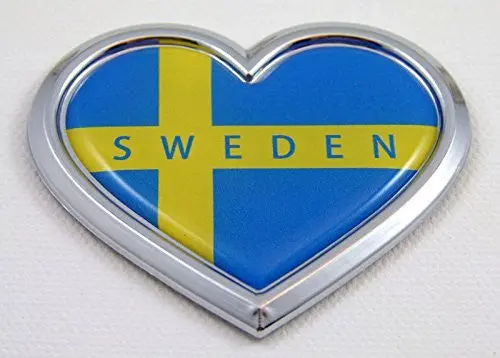 Car Chrome Decals Cbhrt207 Sweden Heart Flag Chrome Emblem Car Decal 3D Sticker Badge Bumper Swedish 1