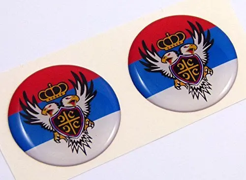 Serbia Serbian Flag Round Domed Decal 2 Emblem Car Bike Stickers 1.45" Pair 1