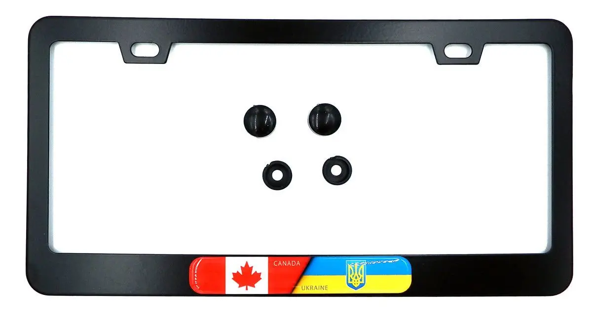 Canada / Ukraine Flag Metal Black Aluminium Car License Plate Frame Holder 1