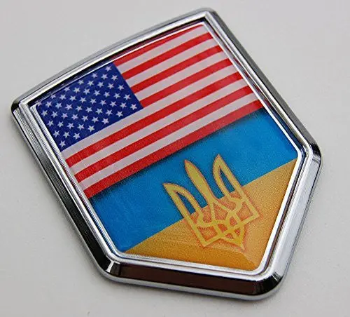 Ukraine Usa Flag Car Chrome Ukrainian American Emblem 3D Decal Sticker 1