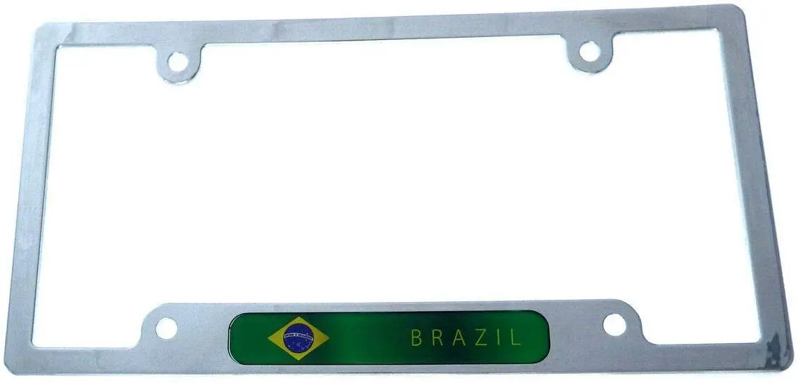 Brazil Brazilian Flag License Plate Frame Plastic Chrome Plated Tag Holder Cp08 1