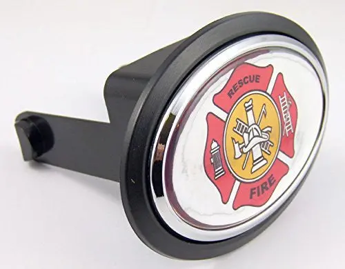 Firefighter Department Flag Hitch Cover Cap 2" Receiver Black With Chrome & Dome 1