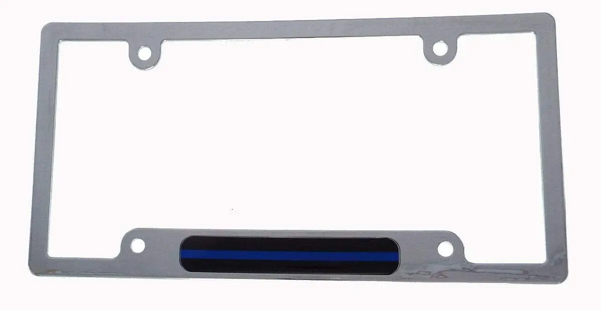 Thin Blue Line Police Flag Car License Plate Frame Chrome Plated Plastic Cp08 1